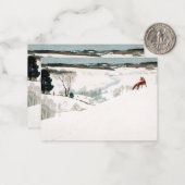Fox in the Snow, 1935, van Newell Convers Wyeth Notitiekaartje (Voorkant / Achterkant in situ)