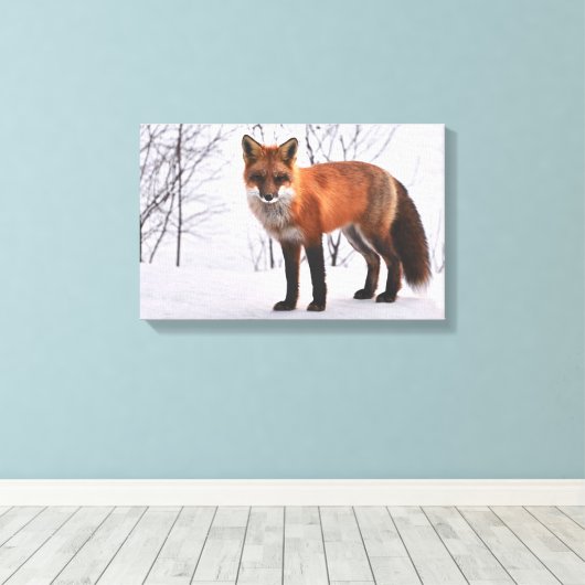Fox in the Snow Canvas Afdruk (Insitu (Houten vloer))