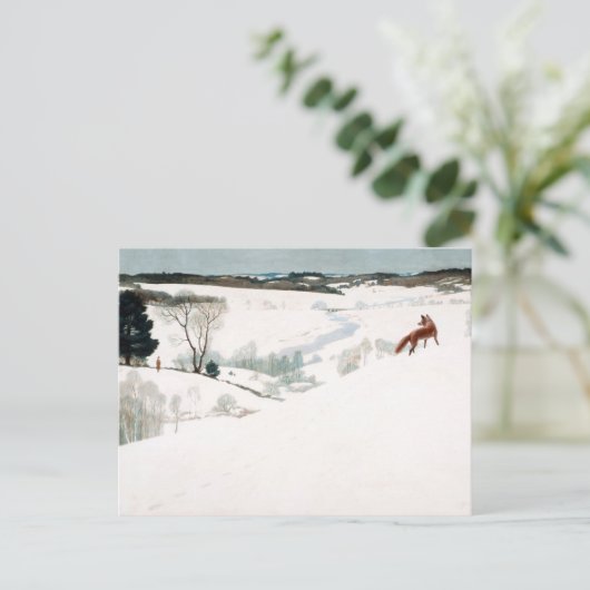 Fox in the Snow van Newell Convers Wyeth Feestdagenkaart (Staand voorkant)