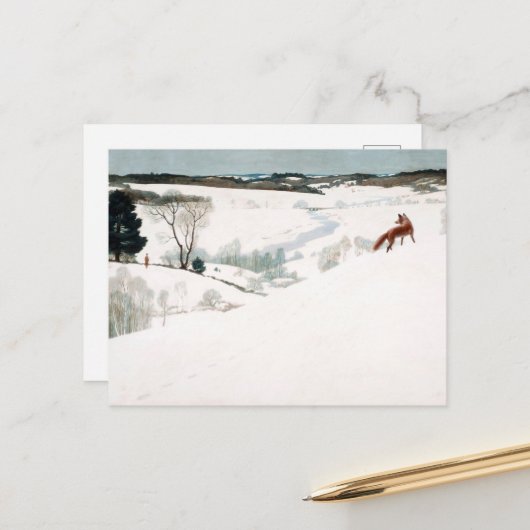 Fox in the Snow van Newell Convers Wyeth Feestdagenkaart (Voorkant / Achterkant in situ)