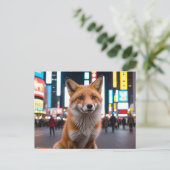 Fox in Times Square Feestdagenkaart (Staand voorkant)