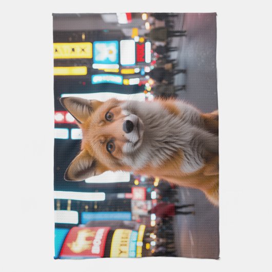 Fox in Times Square Theedoek (Verticaal)