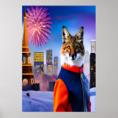 Fox in uniform en vuurwerk | AI Art Poster (Voorkant)