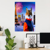 Fox in uniform en vuurwerk | AI Art Poster (Thuiskantoor)