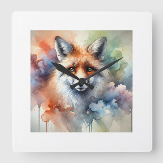 Fox in Watercolor 250624AREF126 - Watercolor Vierkante Klok (Voorkant)