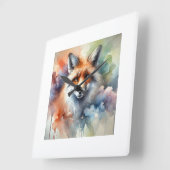 Fox in Watercolor 250624AREF126 - Watercolor Vierkante Klok (Hoek)
