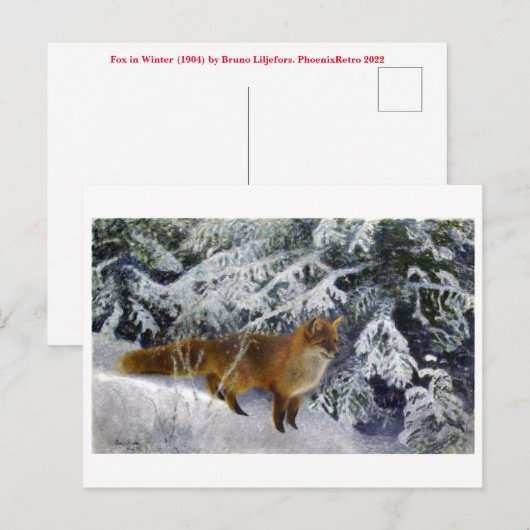 Fox in Winter (1904) van Bruno Liljefors Briefkaart (Voorkant / Achterkant)