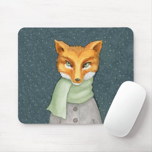 Fox in Winter Scarf Illustratie Muismat (Met muis)
