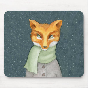 Fox in Winter Scarf Illustratie Muismat