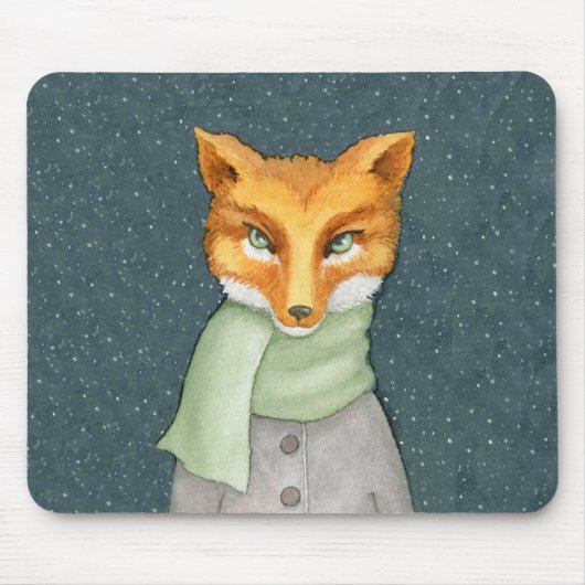 Fox in Winter Scarf Illustratie Muismat (Voorkant)