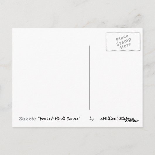 Fox is een hindi danser briefkaart (Achterkant)