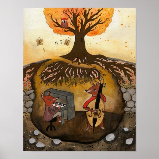 Fox Jam - Two Foxes Playing Music Poster (Voorkant)