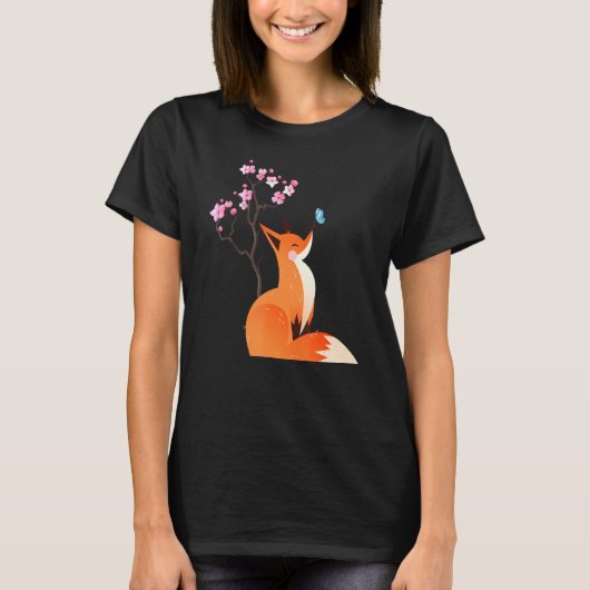 Fox Japanse Cherry Blossom Flower T-shirt (Voorkant)