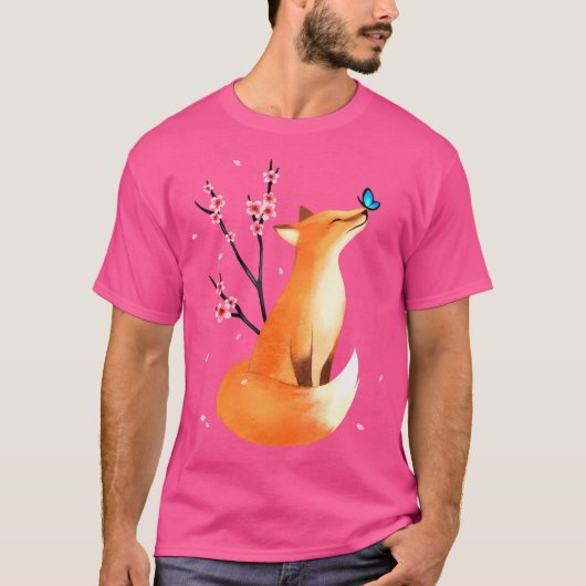 Fox Japanse Cherry Blossom Flower T-shirt (Voorkant)
