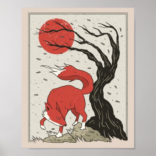 Fox Japanse kunst Poster (Voorkant)
