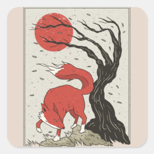 Fox Japanse kunst Vierkante Sticker