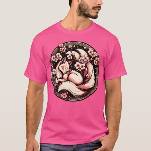 Fox Japanse Nine Tailed Fox Cherry Blossom Flower T-shirt (Voorkant)