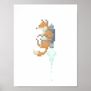 Fox Jetpack Pixel Art Poster