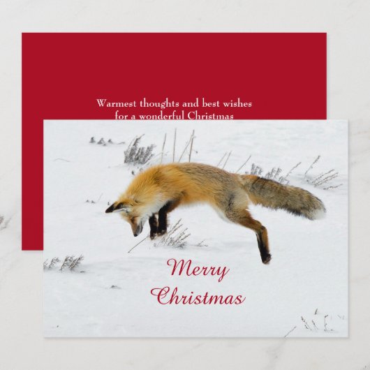 Fox Jumping Sneeuw Foto Kerst Flat Feestdagenkaart (Voorkant / Achterkant)