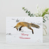 Fox Jumping Sneeuw Foto Kerst Flat Feestdagenkaart (Staand voorkant)