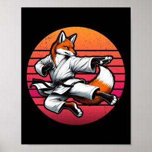 Fox Karate Cartoon Retro Sunset Girls Boys Kinder Poster