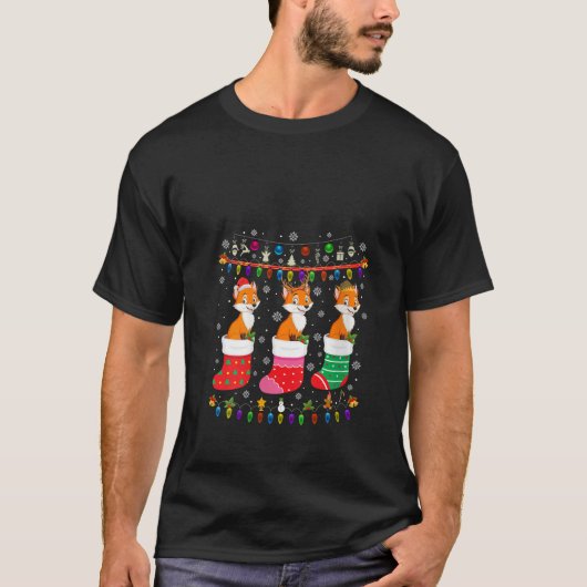 Fox Kerst Sokken Lelijke Kersttrui Pyjama T-shirt (Voorkant)