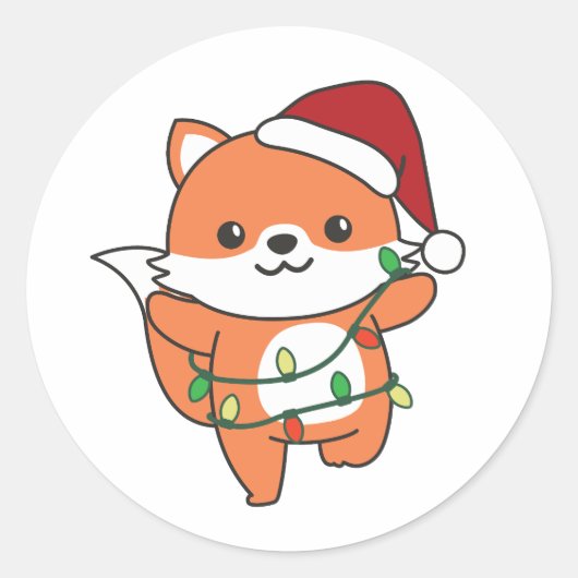 Fox Kerstmis Winter Dieren Vakantie Vossen Ronde Sticker (Voorkant)