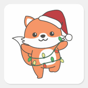 Fox Kerstmis Winter Dieren Vakantie Vossen Vierkante Sticker