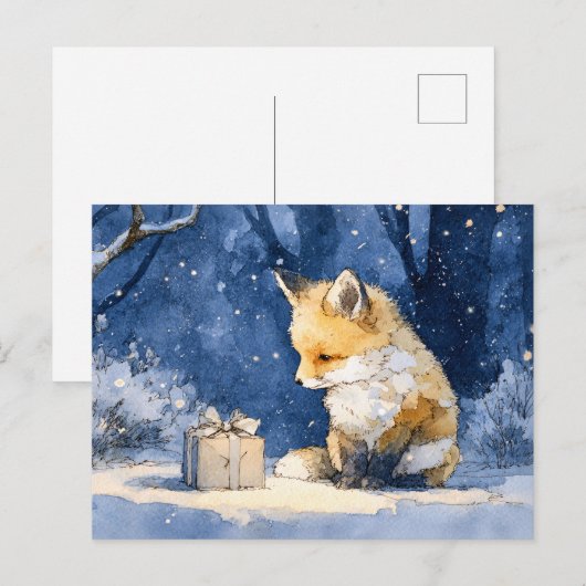 Fox Kit and the Gift Watercolor Briefkaart (Voorkant / Achterkant)