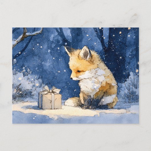 Fox Kit and the Gift Watercolor Briefkaart (Voorkant)