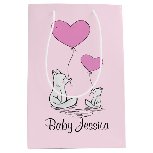 Fox Kit Hart Ballons Ontwerp Gift Bag Medium Cadeauzakje (Voorkant)