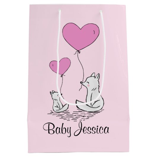 Fox Kit Hart Ballons Ontwerp Gift Bag Medium Cadeauzakje (Achterkant)