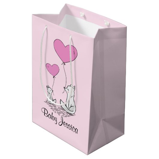 Fox Kit Hart Ballons Ontwerp Gift Bag Medium Cadeauzakje (Achterkant Gekanteld)