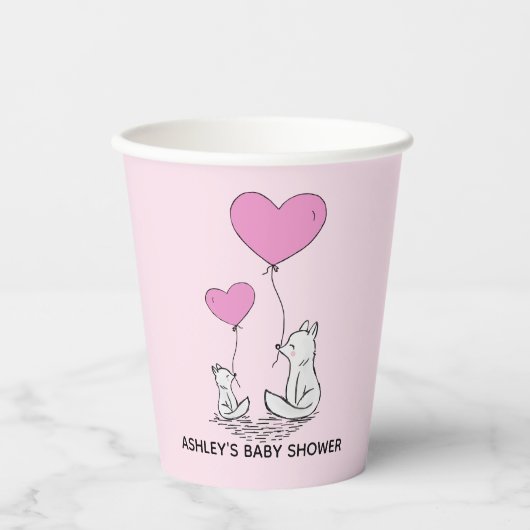 Fox Kit Hart Ballons Ontwerp Papier Cups Papieren Bekers (Voorkant)