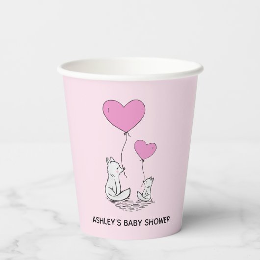 Fox Kit Heart Balloons Design Paper Cups Papieren Bekers (Achterkant)