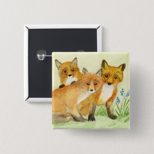 Fox Kits Vierkante Button 5,1 Cm (Voorkant /achterkant)