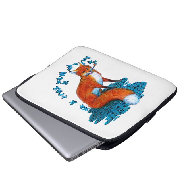 Fox Kitsune Surreal Butterfly Fantasy Dreamweaver Laptop Sleeve (Voorkant onderkant)