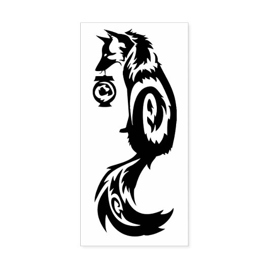 Fox Kitsune Tribal met Spirit Lantern Rubberstempel (Afrduk)