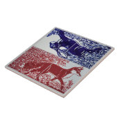 Fox, konijnenboomvink, blauwe rode tekenkeramiek tegeltje (Zijkant)