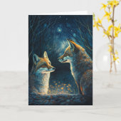 Fox koppel, naar elkaar kijken met maanlicht. kaart (Gele Bloem)