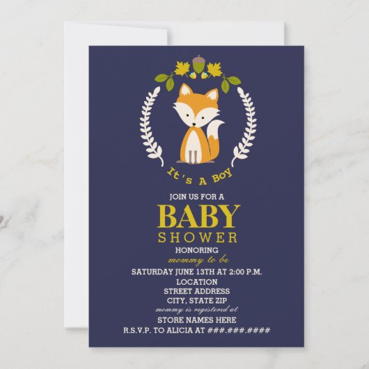 Fox Krans Baby shower - Jongen Kaart (Voorkant)