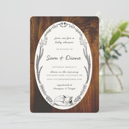 Fox Laurel Baby shower Invite Kaart (Staand voorkant)