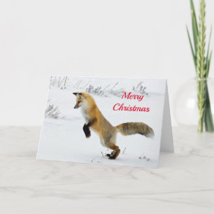 Fox Leaping Sneeuwfoto Kerst Feestdagen Kaart