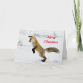 Fox Leaping Sneeuwfoto Kerst Feestdagen Kaart (Voorkant)