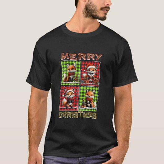 Fox Leopard Buffalo Plaid Animals Lover Merry Chri T-shirt (Voorkant)