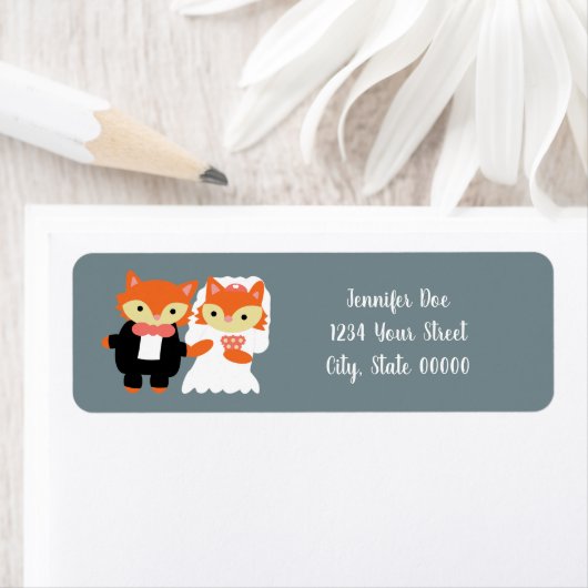 Fox Leuke Grijze Bruiloft Personaliseer Retouradre Etiket (Insitu)