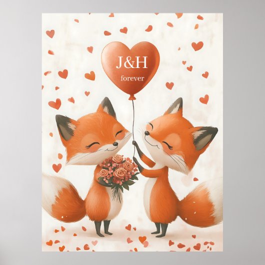 Fox Liefde Ontwerp met Aanpasbare Initialen Poster (Voorkant)
