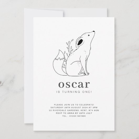 Fox Line Drawing Birthday Invitation Kaart (Voorkant)
