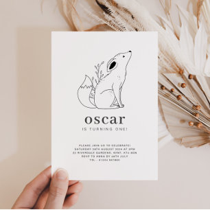 Fox Line Drawing Birthday Invitation Kaart