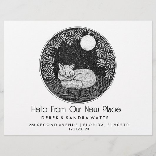 Fox Lino Style Change of Address Card | Hand-Drawn Flyer (Voorkant)